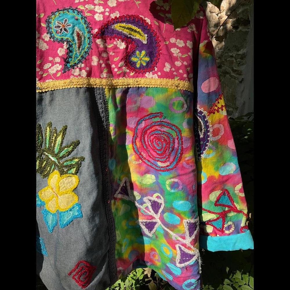 New Direction Vintage Patchwork Hippie, Boho Grandma Art to wear Jacket 14/16 - Picture 11 of 12